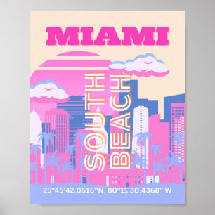 Póster Miami Beach, Viajes a Miami Arte, Preppy