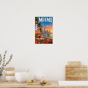 Póster Miami EE. UU. Paseo Marítimo Cartel de Viajes Pare