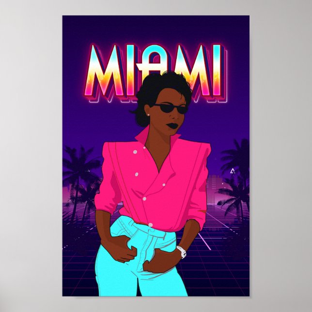 Póster Miami estilo retro de los años 80 (Frente)