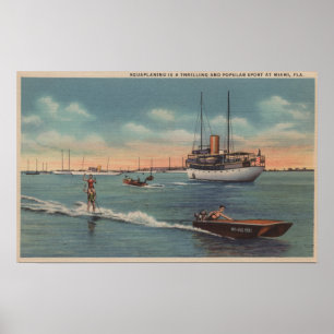 Póster Miami, FL - escena del esquí acuático, barco de