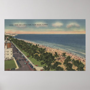 Póster Miami, FL - Ocean Drive y Lummus Park