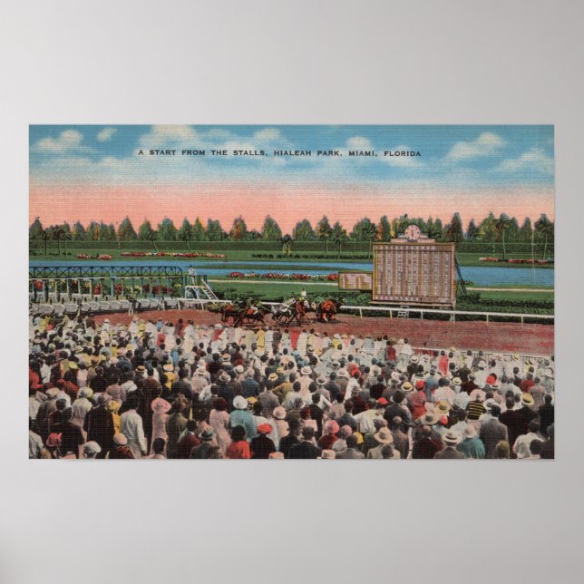 Póster Miami, FL - View of Hialeah Park with Horse (Frente)
