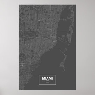 Póster Miami, Florida (blanco sobre negro)