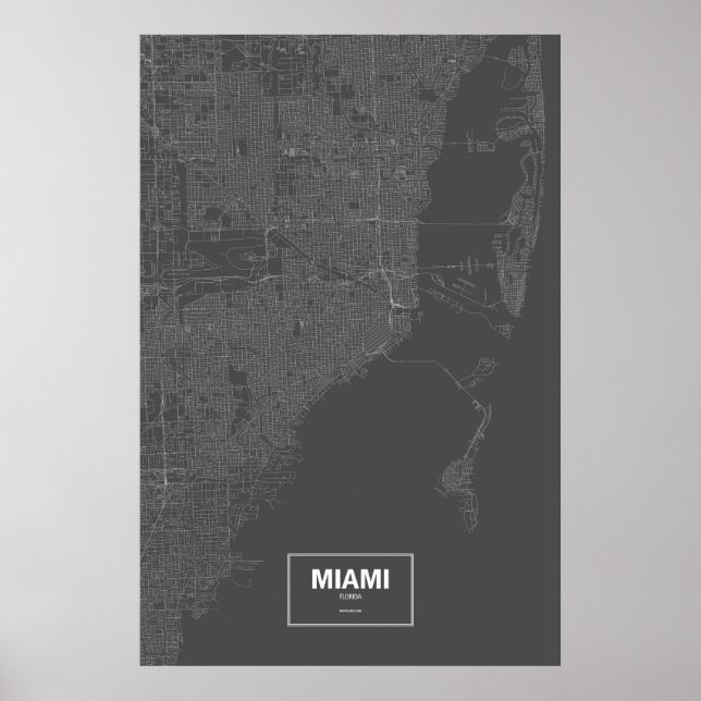 Póster Miami, Florida (blanco sobre negro) (Frente)