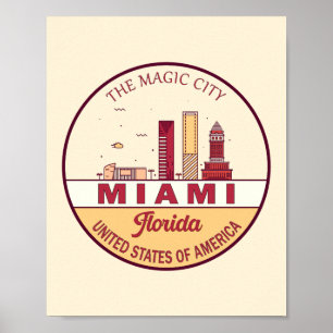 Póster Miami Florida City Skyline Emblem