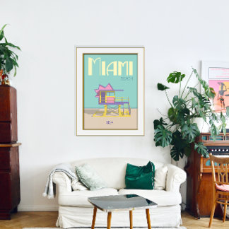 Póster Miami Florida Classic Lifeguard Tower Art Deco