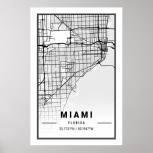 Póster Miami Florida Estados Unidos Ciudad Viajar Mapa Si