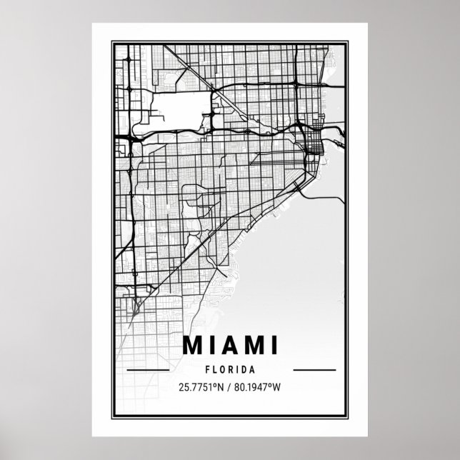 Póster Miami Florida Estados Unidos Ciudad Viajar Mapa Si (Frente)