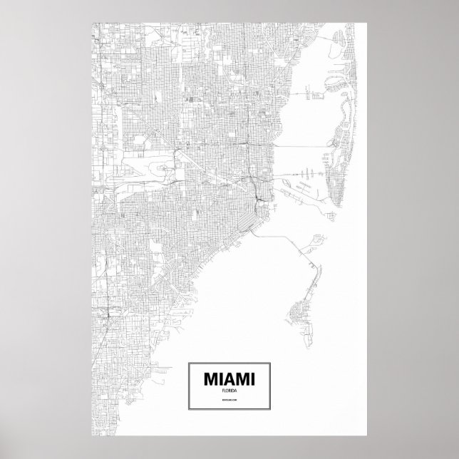Póster Miami, Florida (negro sobre blanco) (Frente)