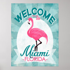 Póster Miami Florida Pink Flamingo - Viajes Retro Vintage