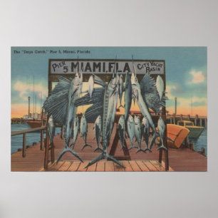 Póster Miami, Florida - View of Pier 5 with Caught Fish
