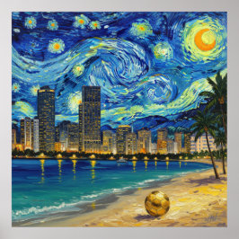 Póster Miami Golden Shore Soccer Elegant and Oil Fine Art