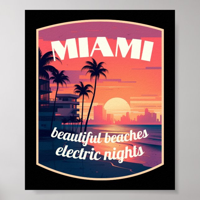 Póster Miami: hermosas playas, noches eléctricas (Frente)