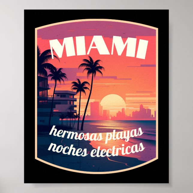 Póster Miami: hermosas playas, noches electrónicas (Frente)