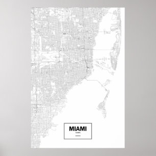 Póster Miami, la Florida (negro en blanco)