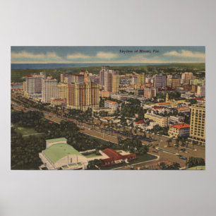 Póster Miami, la Florida - vista aérea del centro de la