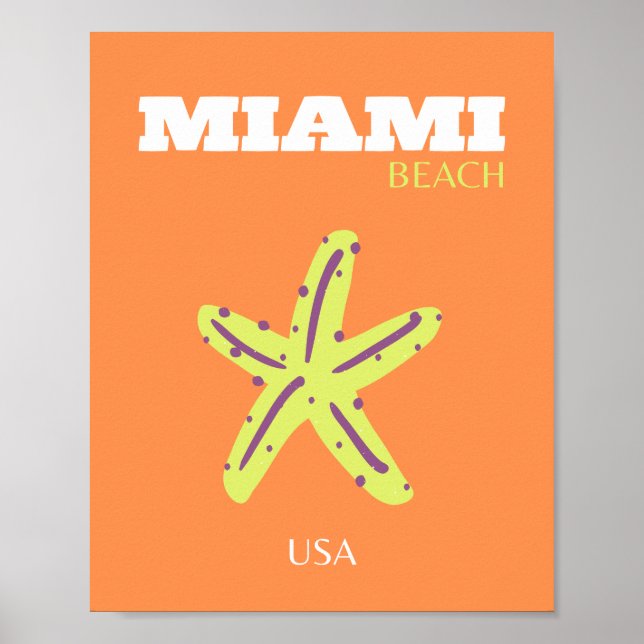 Póster Miami, Miami Beach, Florida, Preppy, Naranja (Frente)