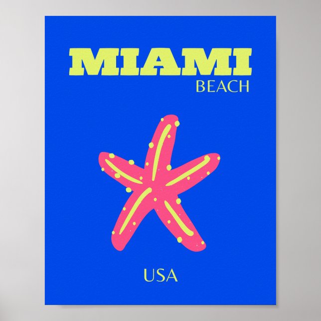 Póster Miami, Miami Beach, habitación Preppy, Azul (Frente)
