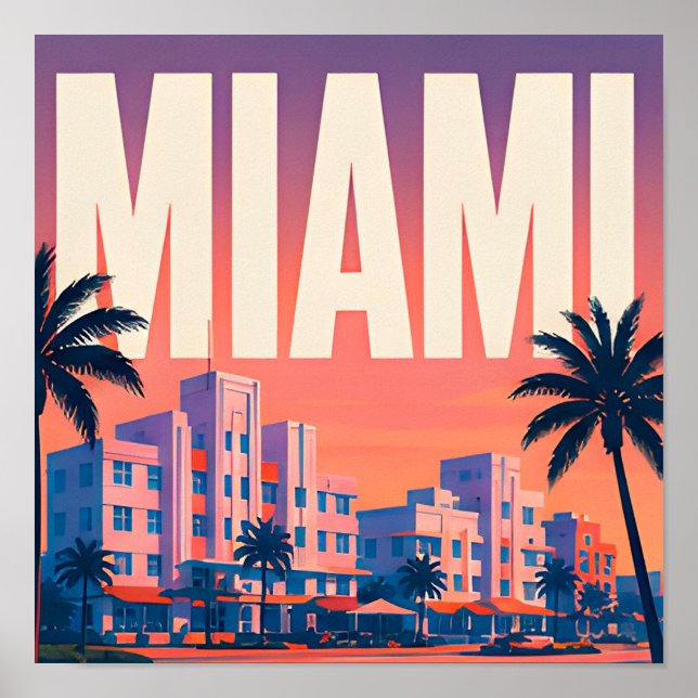 Póster Miami Ocean Drive Atardecer Viaje (Frente)