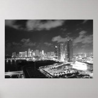 Póster Miami por noche en blanco y negro