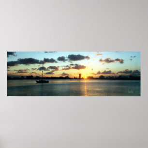 Póster Miami Skyline, Florida Sunset Boat Poster