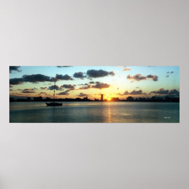 Póster Miami Skyline, Florida Sunset Boat Poster (Frente)