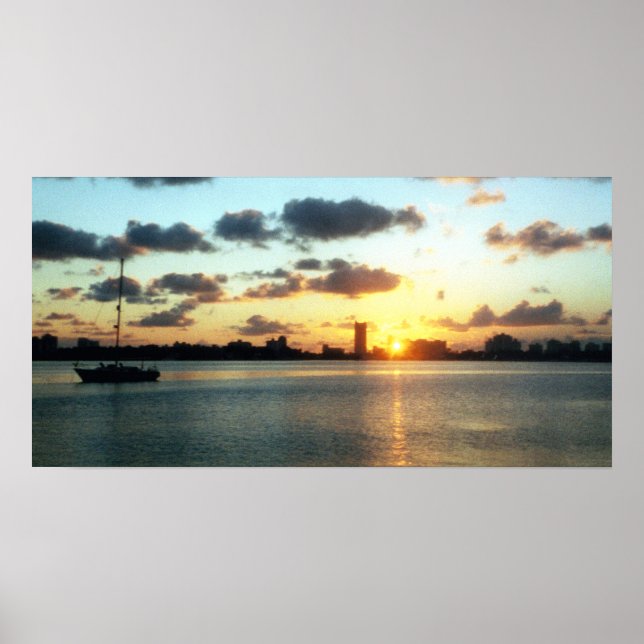 Póster Miami Skyline, Florida Sunset Boat Poster (Frente)