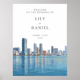 Póster Miami Skyline Wedding Welcome Sign