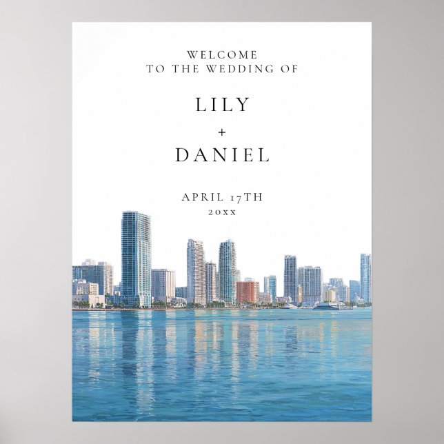 Póster Miami Skyline Wedding Welcome Sign (Frente)