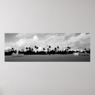 Póster Miami South Beach, Florida Panorama Blanco/Negro