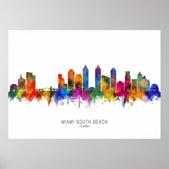Póster Miami South Beach Florida Skyline (Frente)