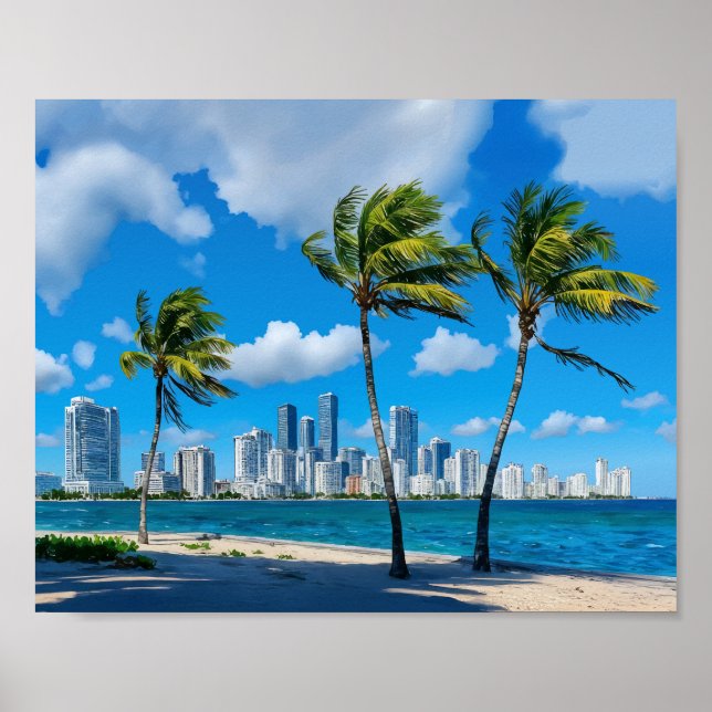 Póster Miami South Beach Florida Watercolor (Frente)