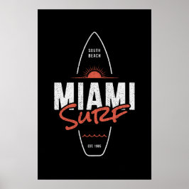 Póster Miami Surf – Diseño de tabla de surf vintage con p