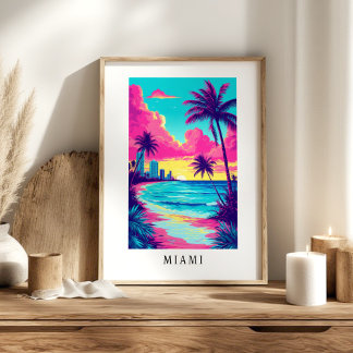 Póster Miami Tropical Beach Sunset Poster