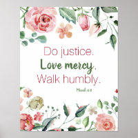 Micah 6:8 acuarela floral rosa y crema