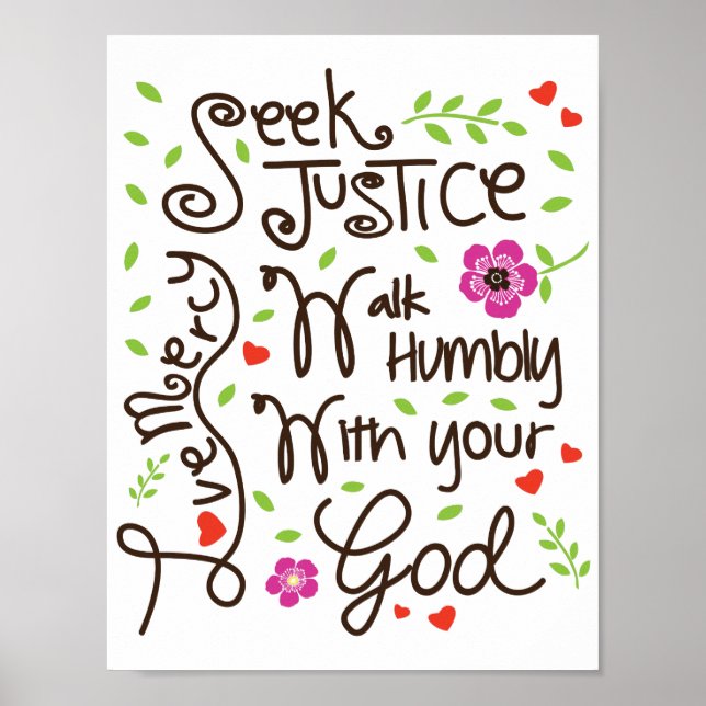 Póster Micah 6 8 Seek Justice Love Mercy Walk Humbly (Frente)