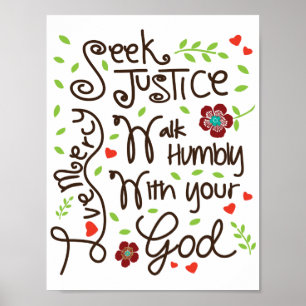 Póster Micah 6 8 Seek Justice Love Mercy Walk Humbly