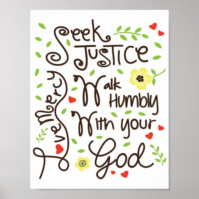 Póster Micah 6 8 Seek Justice Love Mercy Walk Humbly (Frente)