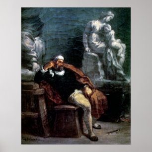 Póster Michelangelo  in his Studio