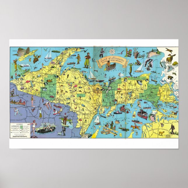 Póster Michigan Area 1935 Pictorial Map Poster (Frente)