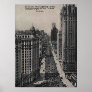 Póster Michigan Ave, Chicago IL, Illinois Vintage