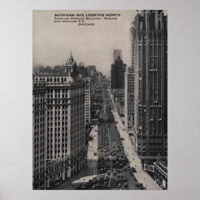 Póster Michigan Ave, Chicago IL, Illinois Vintage (Frente)