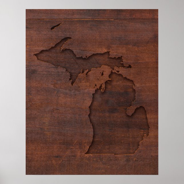 Póster Michigan | Cartera de madera roja (Frente)