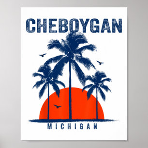 Póster Michigan Cheboygan Océano Surfing Surfboarding