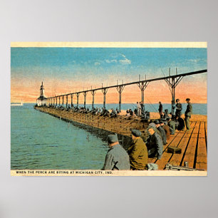 Póster Michigan City, Indiana Fishing Pier