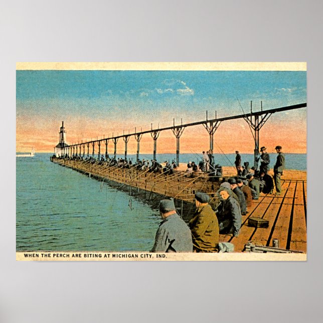Póster Michigan City, Indiana Fishing Pier (Frente)