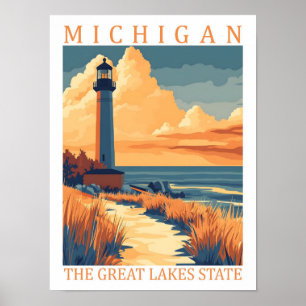 Póster Michigan, el lugar de viaje del estado de los Gran