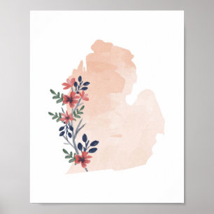 Póster Michigan Floral Watercolor State