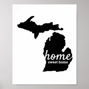 Póster Michigan Hogar Sweet Home Black Silhouette