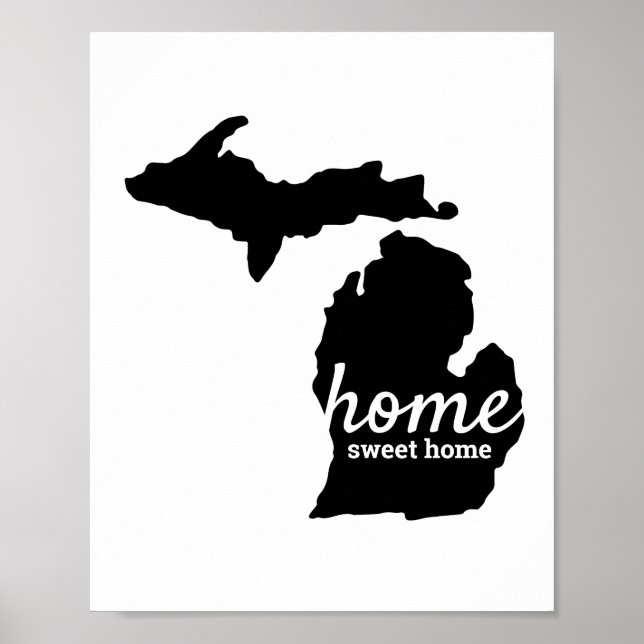 Póster Michigan Hogar Sweet Home Black Silhouette (Frente)